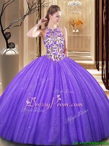 Fantastic Scoop Sleeveless Backless Ball Gown Prom Dress Lavender Tulle