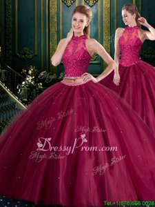 Captivating Wine Red Sleeveless Floor Length Beading and Appliques Lace Up Quinceanera Dress