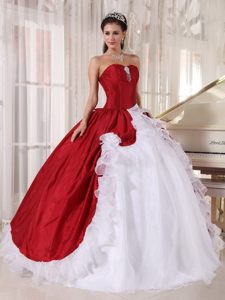 Sweet Taffeta and Organza Sweet 15 Dresses Beading in Red and White