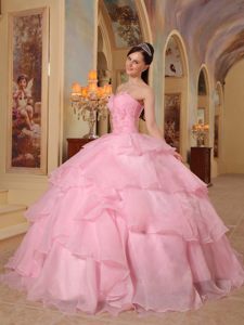 Multi-tiered Beaded Pink Sweet Sixteen Dresses Ruching in Fortaleza