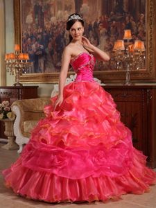 Beaded and Ruffled Organza Sweet Sixteen Dresses in Hot Pink