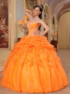 Appliqued Orange Sweet 15 Dresses with Pick ups and Ruffles 2014