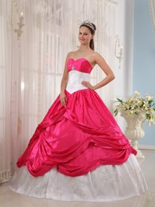 San Pedro CA White and Hot Pink Quinceanera Gown Dress with Appliques
