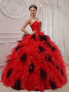 San Mateo CA Beaded Red Quinceanera Gown Dress with Ruffles