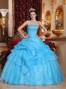 San Marino Aqua Blue Quinceanera Dresses with Beading and Pick ups