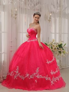 San Marcos CA Sweetheart Appliqued Quinceanera Dresses in Coral Red
