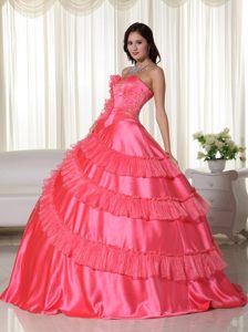 San Juan Capistrano CA Coral Red Quinceanera Dress with Ruffles