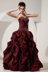 Beading and Pick ups Accent Quinceanera Gown Dresses in Wine Red