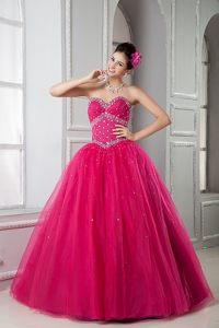 San Jose CA Beaded Bodice Sweetheart Quinceanera Gown in Hot Pink