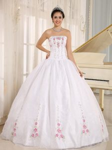 San Francisco CA Colorful Embroidery Accent White Quinceanera Gown