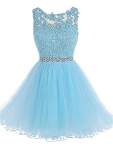 Fine Scoop Baby Blue Sleeveless Chiffon Zipper Prom Dresses for Prom and Party