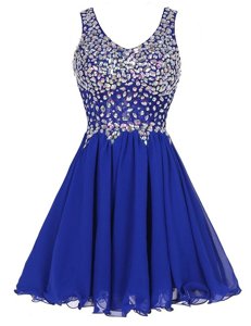 Stunning Straps Sleeveless Zipper Prom Dress Royal Blue Chiffon