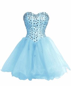 Baby Blue Sleeveless Beading Mini Length Prom Evening Gown