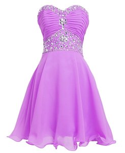 Fantastic Lilac Sweetheart Neckline Beading and Belt Prom Evening Gown Sleeveless Lace Up