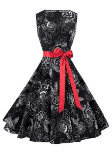 Attractive Black Prom Dresses Prom and Party and For with Sashes|ribbons and Pattern Scoop Sleeveless Zipper