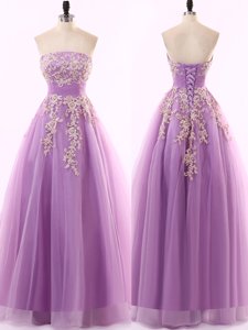 Trendy Sleeveless Floor Length Appliques Zipper Prom Dresses with Lilac