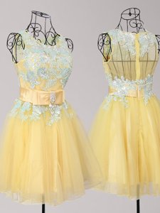 A-line Dress for Prom Yellow Scoop Tulle Sleeveless Mini Length Zipper