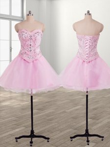 Organza Sweetheart Sleeveless Lace Up Beading Evening Dress in Baby Pink