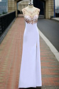 Artistic Scoop Elastic Woven Satin Sleeveless With Train Prom Dress Sweep Train and Beading