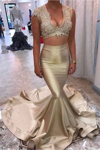 Inexpensive Champagne Sleeveless Appliques Mini Length Prom Party Dress