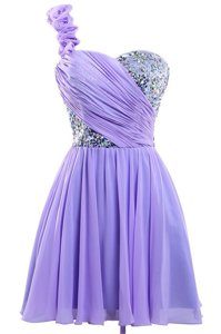 One Shoulder Sequins Prom Dress Lavender Lace Up Sleeveless Mini Length