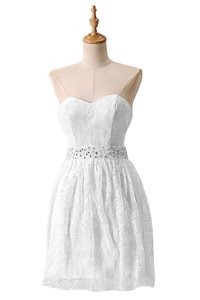 Lace Knee Length A-line Sleeveless White Prom Dresses Zipper