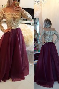 Deluxe Scoop Long Sleeves Beading and Appliques Zipper Prom Evening Gown