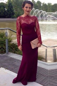 Scalloped Fuchsia Long Sleeves With Train Lace Clasp Handle Homecoming Dress