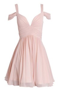 Clearance Peach Sleeveless Knee Length Ruching Backless Prom Evening Gown