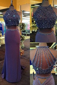 Purple Prom Party Dress Prom and Party and For with Beading Scoop Sleeveless Zipper