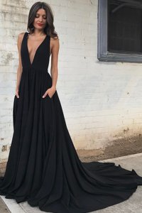 Excellent Black V-neck Neckline Ruching Evening Dress Sleeveless Backless