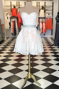 Lace Knee Length A-line Sleeveless White Prom Party Dress Zipper