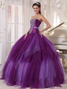 Beading and Bowknot Accent Quinces Dresses in Eggplant Purple