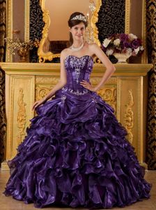 Dark Purple Sweetheart Quinces Dresses with Appliques and Ruffles