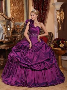 Flowers and Beading Accent One Shouldr Quinceanera Dresses 2014