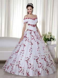 White Off Shoulder Embroidered Dress for Quinceanera with Sleeves