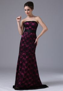 Purple and Black Lace Sash Strapless Prom Homecoming Dresses