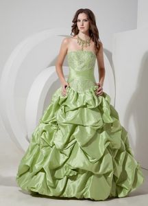Yellow Green A-line Prom Homecoming Dress with Beading Pick ups