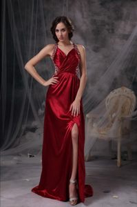 Beading and Cutouts Accent Prom Celebrity Dresses in Wine Red