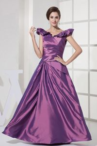 Claremont CA Purple A-line V-neck Prom Party Dress with Ruffles