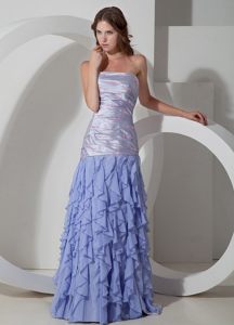 Ruched Strapless Lilac Long Prom Celebrity Dress with Ruffles