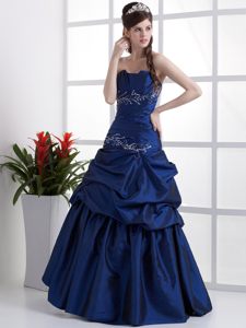 Ruched Royal Blue Prom Party Dress with Appliques and Pick Ups