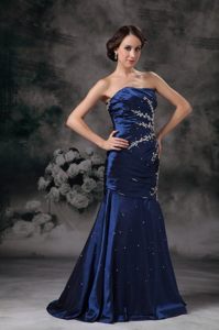 Royal Blue Mermaid Strapless Prom Formal Dress with Appliques 2014