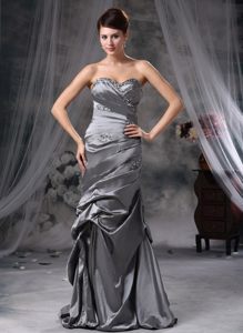 Beading and Ruches Accent Gray Prom Formal Dress of Floor Length