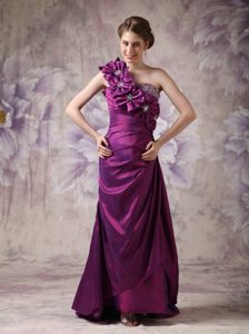 Eggplant Purple One Shoulder Prom Formal Dress with Flowers Beading