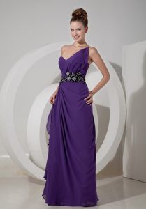Purple One Shoulder Long Prom Formal Dresses with Appliques 2014