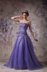 Camarillo CA Appliqued Purple Organza Long Prom Formal Dresses