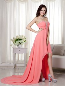 Watermelon High-low Prom Bridesmaid Dress Sweetheart Beading