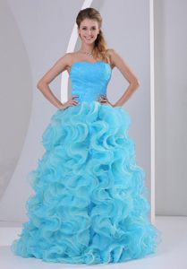 Girly Aqua Blue Ruffled Beaded Prom Dresses in Leicestershire