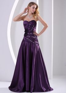 Elegant Ruched Prom Gowns Beading with Hand Made Flowers